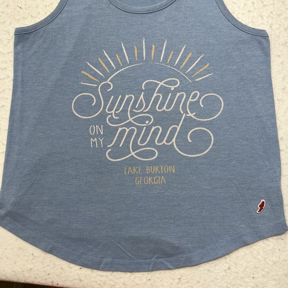 League Women's Large Blue Tank Top Sunshine on my Mind Lake Burton Georgia - Picture 6 of 12